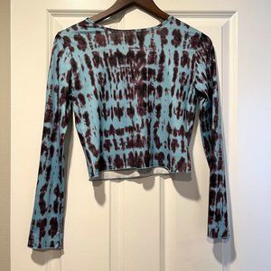 SHEIN Blue Stretchy Tie Dye Cropped Long Sleeve Top - Size M